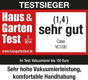 CASO VC100 - вакуумний пакувальник, тестування Haus & Garten Test, продукти зберігаються до 8 разів довше, подвійна 30 см зварювальна швейна лінія