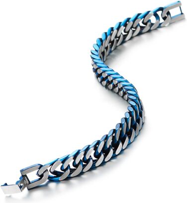 Чоловічий браслет-панцер з нержавіючої сталі COOLSTEELANDBEYOND, сатиновий, срібно-блакитний