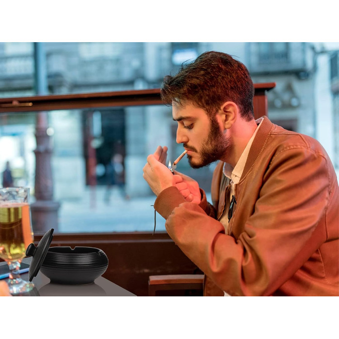 Керамічна попільничка для сигарет чорного кольору з кришкою, для вулиці, ретро-дизайн, захист від вітру, для дому, офісу, балкону, дивану