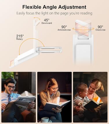 LED лампа для читання Gritin з USB-C, кріплення-прищіпка, регулювання яскравості, 3 кольори, для книголюбів