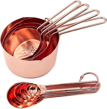 8-Piece Measuring Spoon Set, Rose Gold, Measuring Cup, Kitchen Accessories, Baking, Tea, Coffee Spoons, Measuring Tools (Color: Gold) (Silver)
