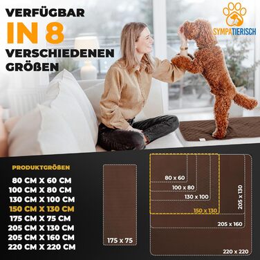 Водонепроникний коврик для собак SympaTierisch: захист дивану та ліжка, 150 x 130 см, коричневий