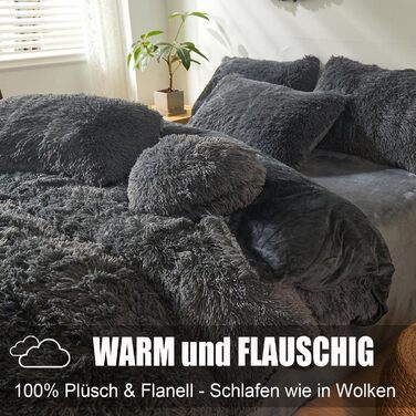 Soifox Plush Bedding Set 220x240 Beige - Winter Fluffy Warm Duvet Cover with Zipper and 2 Pillowcases 80x80 cm Cozy 220 x 240cm + 2x 80 x 80cm Beige