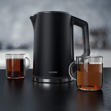 Arendo - Stainless Steel Kettle with Temperature Setting 40-100 Degrees in 5-Degree Increments - Double-Walled Design - Model ELEGANT - 1.5 Liter - 2200 W - Tea Kettle with Temperature Indicator - GS - Black
