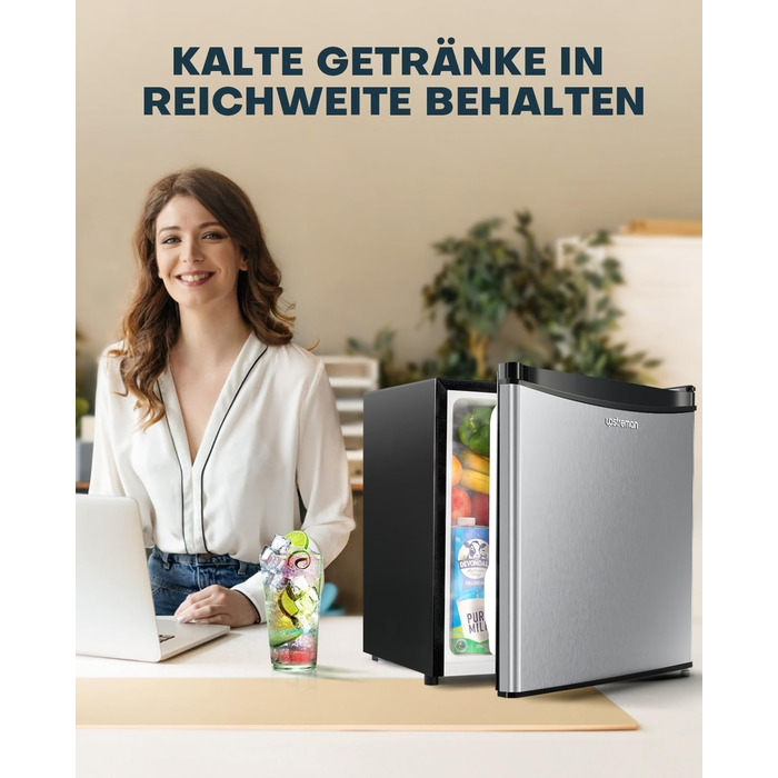 Upstreman 46L Mini Fridge with Freezer Compartment, Temperature Control, Energy Efficient, Quiet, 1-Door Beverage Refrigerator, Stainless Steel - FR17