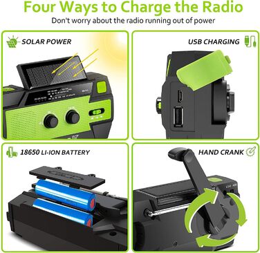 Радіо сонячне аварійне Feegar Oze 2 Pro з ручним заводом, AM/FM, ліхтарик LED, SOS, Powerbank 4000mAh