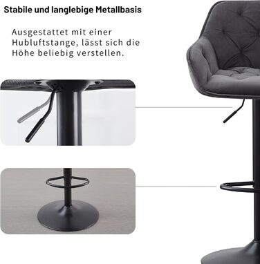 JaHECOME Adjustable Bar Stools Set of 2 - Grey Backrest Counter Height Stools for Kitchen Bar