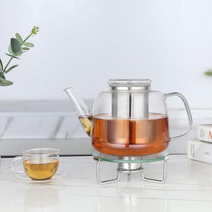 Скляний чайник Easyworkz з боросилікатного скла 1500 мл з вийманим ситом із нержавіючої сталі для листового, фруктового та трав'яного чаю, прозорий