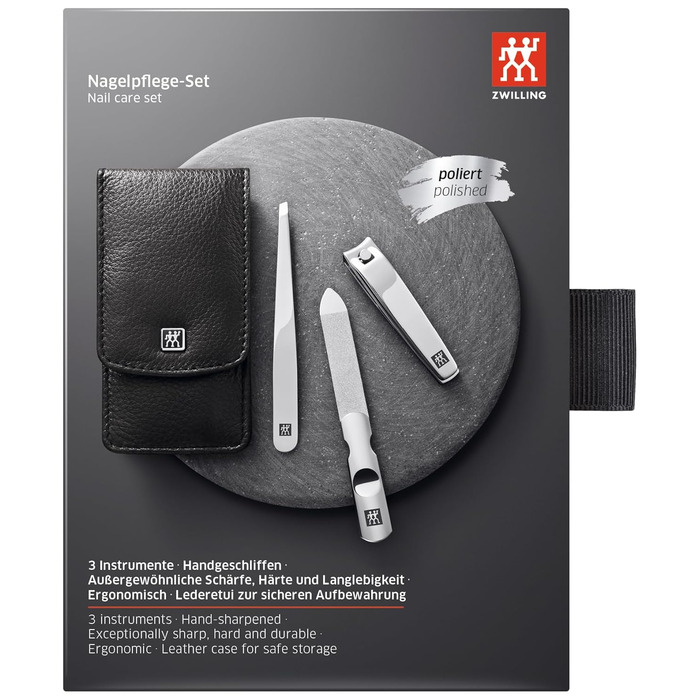 Zwilling Classic Inox: Набір з 3 предметів, чорний шкіряний етикет, кусачки для нігтів