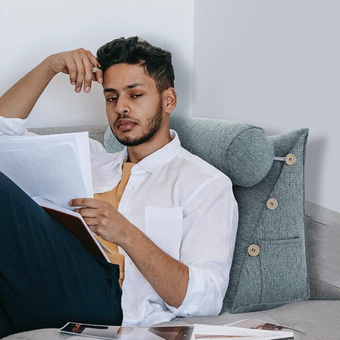 Подушка для спини, трикутна подушка для попереку, підголовник, подушка для ліжка, спинка для дивану, велика подушка для спини сірого кольору, Ployester, 60 см