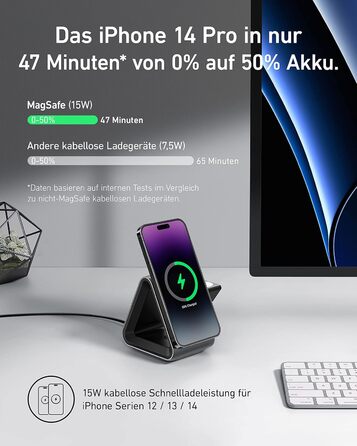 Anker MagGo MagSafe Зарядний пристрій 3-в-1: Швидка зарядка 15 Вт, MFi сертифікація для iPhone 17/16/15, Apple Watch S8/7/6, AirPods 3/Pro (з USB-C адаптером 30 Вт)
