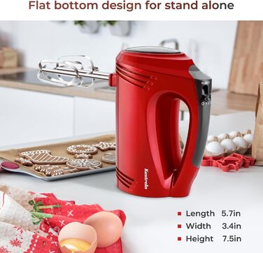 Ручний міксер 350 Вт, 5 швидкостей, з нержавіючої сталі (віночок та гак для тіста), ергономічна ручка, довгий кабель, BPA-free – Білий KS1 S1 Білий (Ретро-червоний)