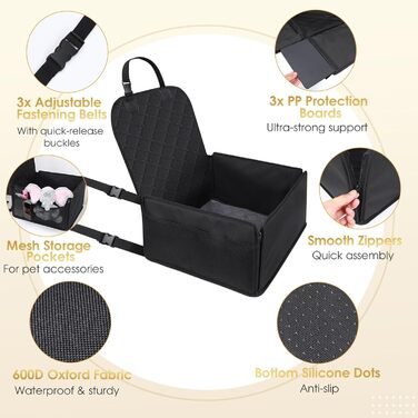 Автомобільний лежак для собак на заднє сидіння, чорний. Міцний, водонепроникний, з ременями безпеки. Підходить для собак малого та середнього розміру.