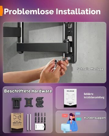 Кронштейн для ТБ Perlegear PGTVM79B поворотний та нахильний з LED-підсвіткою та синхронізацією з музикою, для телевізорів 25-65 дюймів (до 45 кг), VESA 400x400мм