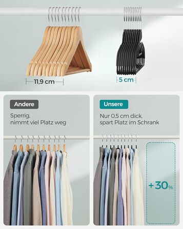 Набір вішалок SONGMICS 20 шт. з пластику, обертовий гачок, сірий, для одягу