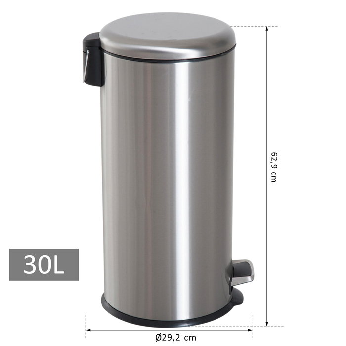 HOMCOM 30L Stainless Steel Pedal Bin with Inner Bucket, Flip Lid, Hygienic and Silver for Kitchen and Bathroom