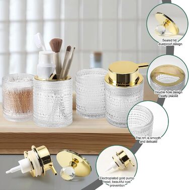 Набір аксесуарів для ванної кімнати Dasiton (4 шт.) з прозорого скла: мильниця, тримач для зубних щіток, стаканчик, контейнер для ватних паличок. Зелений/Прозорий (A)