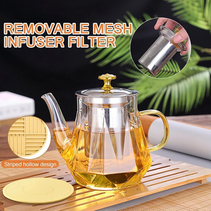 Скляний чайник Teekanne з ситом для листового та розквітлого чаю, 1000 мл, термостійке скло з щіткою для чищення, підходить для плити