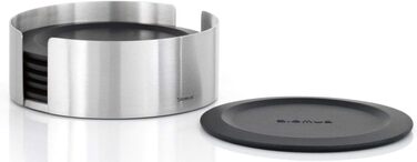 blomus -LARETO- Set of 6 Coasters made of Silicone, Stainless Steel Container, extremely non-slip, prevents scratches, (HBT: 4 x 11.2 x 11.2 cm, black, 63476)