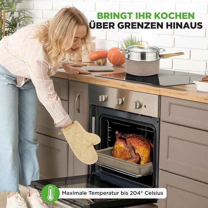 Набір посуду NutriChef Сандбраун 22 предмети з антипригарним мармуровим покриттям: сковороди, каструлі, кухонні прилади, форма для випічки, рукавиці, для індукційних плит, посудомийна машина