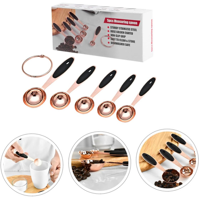 Cieeo 2-Piece Measuring Spoon Set in Rose Gold - Kitchen Helper Set, Kitchen Utensil Set, Wooden Spoon Set, Measuring Cups, Stainless Steel Kitchen Baking Utensils, Cocktail Spoons, Stainless Steel, Rose Gold