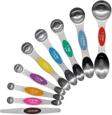 FBHappiness 9-Piece Measuring Spoon Set, Magnetic Double-Sided Teaspoon and Tablespoon Stainless Steel, Stackable, Suitable for Various Spice Jars and Measuring Cups.