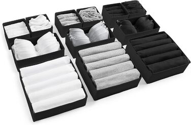 Large Drawer Organization System 12-Piece Set of White Boxes Storage Organizer Drawer Closet Organizer Storage Box Closet Organizer (Black, 3=28x28x10cm, 3=28x14x10cm, 6=14x14x10cm)