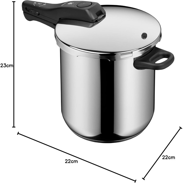 Швидковарка WMF Perfect One Induktion 8,5 л з нержавіючої сталі, для приготування на пару, з великим звуковим сигналом, 2 режими, знімний ручка кришки