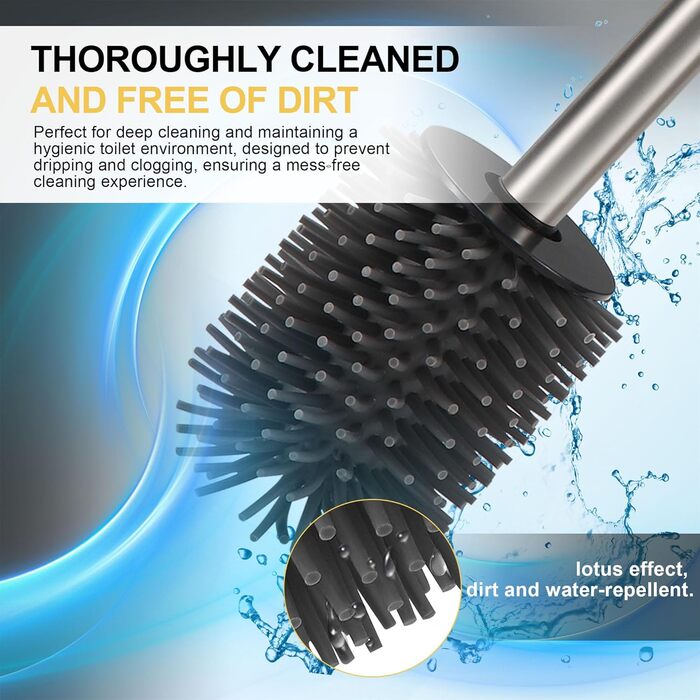 Підлогова щітка для унітазу Dazi з нержавіючої сталі, металева, матова, з 2 довгими щітками для глибокого очищення, запобігає розбризкуванню та засміченням (нікель)
