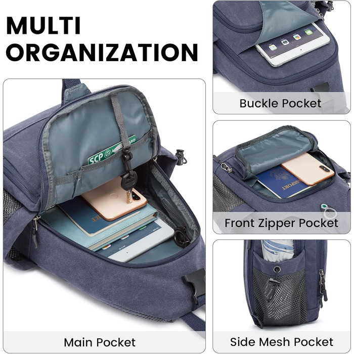 Сумка на плечі G4Free з канвасу - чоловіча/жіноча, для подорожей, хайкінгу, бігу, альпінізму (Navy Blue)