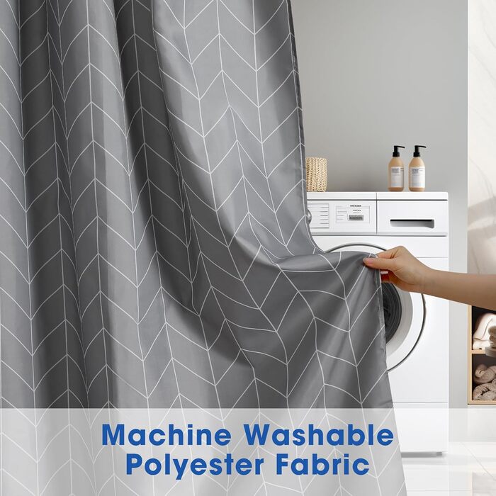 Шторка для душу сіра, водовідштовхувальна, миється, 180-300 см (широка), 200 см висота, з принтом крапель, з вагою, антигрибкова, з поліестеру, для ванної кімнати, 1 шт.