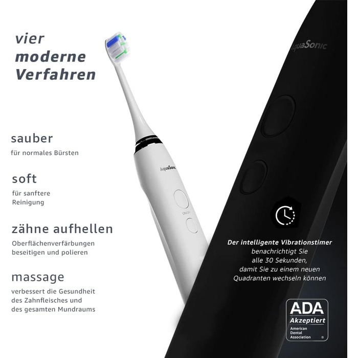 AquaSonic DUO PRO – Електрична зубна щітка з ультразвуком 40 000 VPM - 4 режими, Smart-таймер, UV-стерилізація, бездротова зарядка, 10 насадок ProFlex та 2 дорожні етиуси