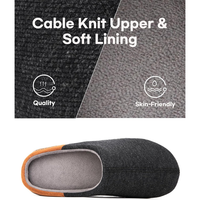 Чоловічі в'язані домашні капці LongBay з піною Memory Foam, дихаючі, для дому та вулиці, розмір 44 EU, чорні