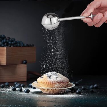 Flour Sifter - 5 Cup Fine Mesh Hand Crank Sifter Stainless Steel with Whisk Wire Loop for Baking, Powdered Sugar Dusting Set