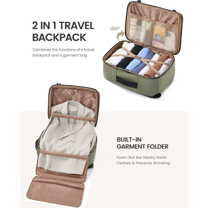 Рюкзак LOVEVOOK для ручної поклажі в літак 45x36x20, великий рюкзак для жінок з відділенням для ноутбука 17,3 дюйма, водонепроникний, підходить для Easyjet, для ділових поїздок та подорожей, (Зелений, 45 x 36 x 20 см (17,3 дюйма))