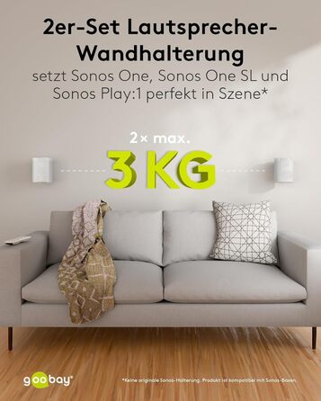 Настінний кронштейн-підставка для колонки Goobay Sonos One / One SL, білий, з кабель-менеджментом, висота 71 см, вантажопідйомність 3 кг