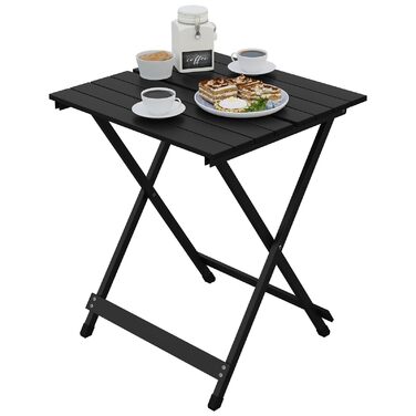 Складний алюмінієвий стіл WOLTU для кемпінгу, саду, балкону та тераси 50.5x59.5x47 см, чорний