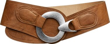 Жіночий шкіряний ремінь Caspar GU243 широкий, металева пряжка, колір коньяк (115 см)