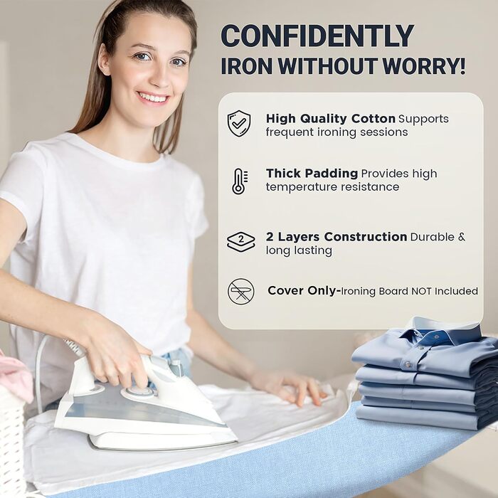 Чохол та підкладка для прасувальної дошки до 137 x 45 см, 100% термостійка бавовна, екстра товста підкладка, кишенька для рукава, Smart Fit, без хімікатів, можна прати в машині (геометричний візерунок (Solid Blue, 18X54'))
