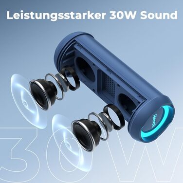 Bluetooth портативна колонка RIENOK з підсвічуванням, IPX7, 3600 mAh, баси, стерео звук (Блакитний)