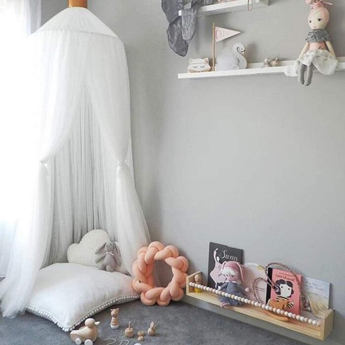 OldPAPA Kids Canopy Bed Canopy Baby Bed Mosquito Net Princess Playroom Decor Dome Premium Yarn Netting Curtains, White
