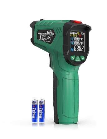 Інфрачервоний термометр SQECH для вимірювання температури -50℃~ 600℃ з регульованим коефіцієнтом випромінювання та кольоровою підсвіткою, для приготування їжі, піци, холодильників, промисловості (зелений)