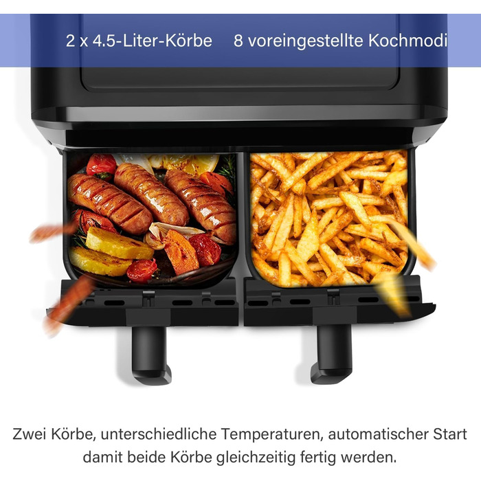 Фритюрниця повітряна 9L з цифровим LED-дисплеєм та сенсорним екраном, 10-в-1, без олії, здорове приготування їжі