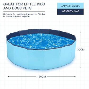 Dog Pool 120 cm Swimming Pool for Small Dogs, Foldable Pet Splash Pool, Dog Bathtub Pool for Dog Cat, Eco-Friendly PVC Swimming Pool