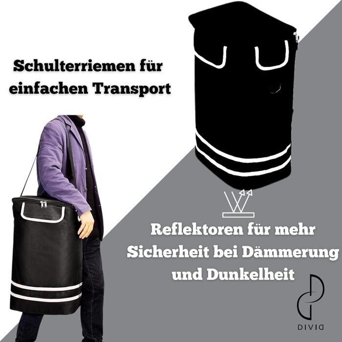 DIVID® Торговий візок з інтегрованою платформою, об'єм 56 літрів, вантажопідйомність до 50 кг, складний, сумка через плече та відділення для охолодження, чорний