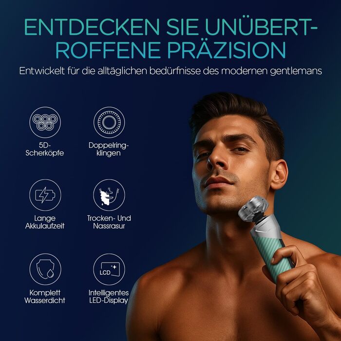 Електричний чоловічий верстат для гоління VOYOR TX500 (зелений) - 5D, мокрий/сухий, USB, LED дисплей, 150 хв роботи