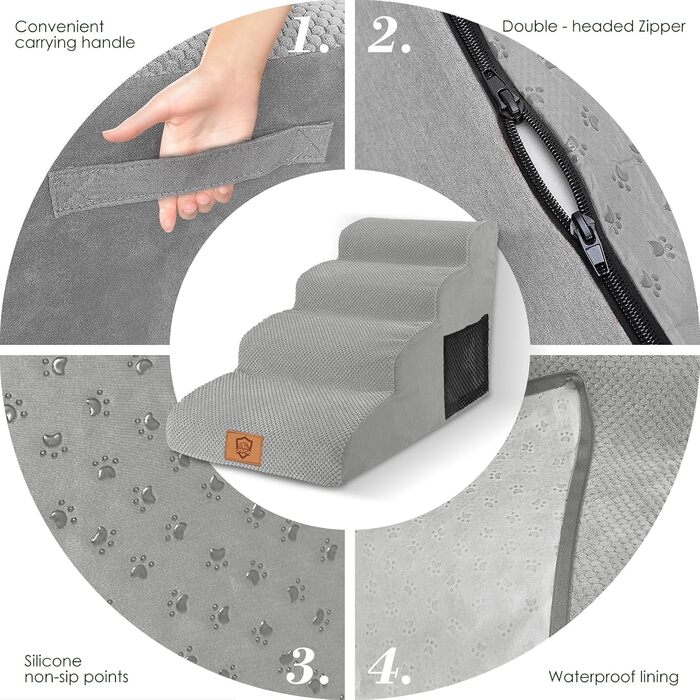 Dog stairs for small dogs, 4 steps pet stairs made of foam with waterproof cover, removable dog ramp cat stairs for sofa bed, send 1 lint roller