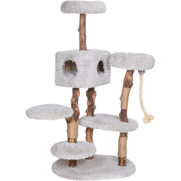 Преміум котячий будиночок Dehner Lovely з когтеточками | Будинок, лежанка, когтедрап | Дерево, плюш, сизаль | Для великих та маленьких котів | Стабільний, сучасний, сірий | 80 x 164 x 60 см