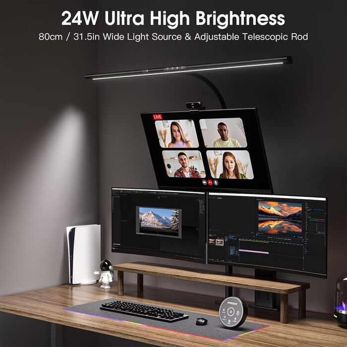 LED лампа настільна EYOCEAN 24W, 80 см, з керуванням жестами, регульоване денне світло, захист очей, для офісу, читання, архітекторів, дизайнерів, матовий чорний