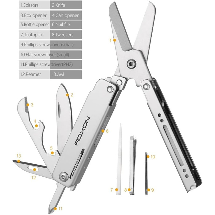 Мультитул ROXON M3 13-в-1 з мультиінструментами, зубочисткою та пінцетом. Компактний та практичний набір інструментів